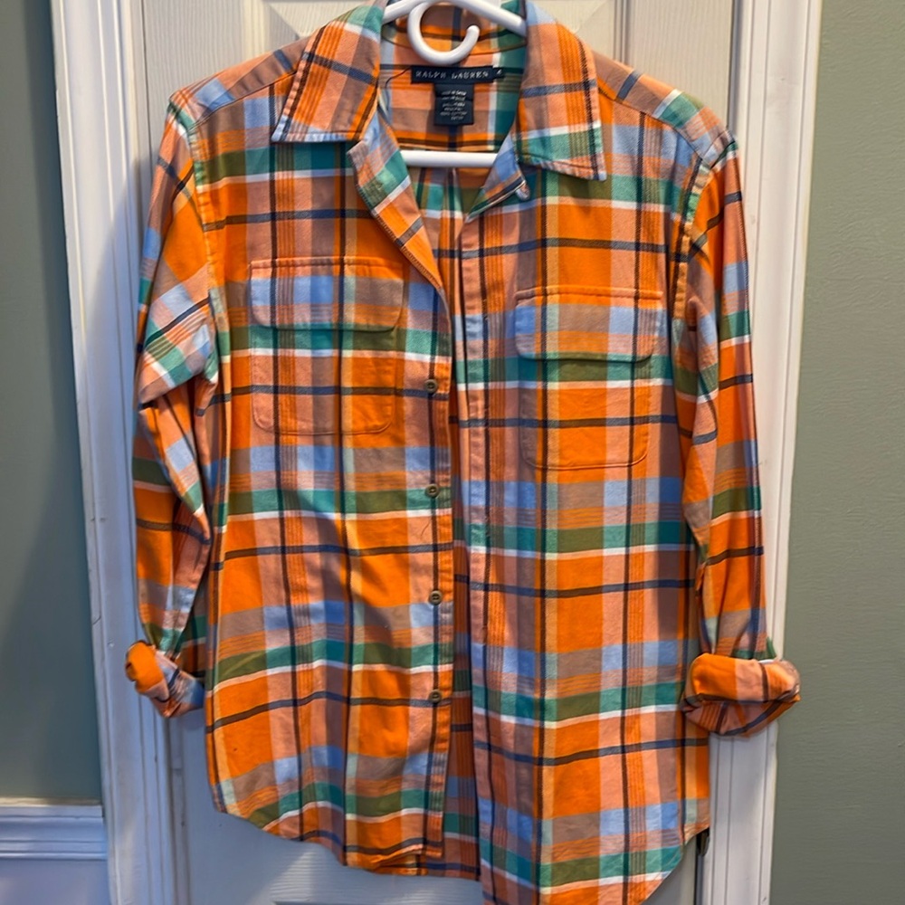Ralph Lauren, size 4, orange plaid button down